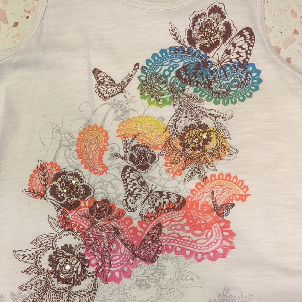 Xhilaration | Sequins Glitter Graphic Tank Top Long Length Shark Bite Hem | S